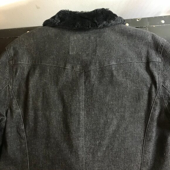 MEXX Women's Charcoal Grey Denim Jean Jacket W/Black Faux Fur Collar Size Small - Picture 7 of 9